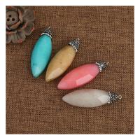 Gemstone Pendants Jewelry, with Tibetan Style, platinum color plated, different materials for choice & with rhinestone, 20x55mm, Hole:Approx 2mm, 2PCs/Bag, Sold By Bag