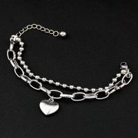 Stainless Steel Jewelry Bracelet with 4cm extender chain Heart Double Layer & for woman original color 16mm Sold Per Approx 9.70 Inch Strand
