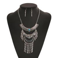 Zinc Alloy Jewelry Sets earring & necklace with Seedbead plated for woman & with rhinestone silver color nickel lead & cadmium free Sold By Set