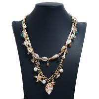 Shell Necklaces with Nylon Cord & Plastic Pearl & Zinc Alloy plated Double Layer & for woman Sold By Strand