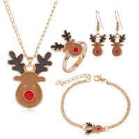 Conjuntos de joyería de aleación de zinc, anillo de dedo & pulsera & pendiente & collar, chapado, 4 piezas & Joyas de Navidad & para mujer & esmalte, dorado, libre de níquel, plomo & cadmio, Vendido por Set