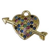 Brass Heart Pendants, gold color plated, micro pave cubic zirconia, nickel, lead & cadmium free, 16.50x11x3mm, Hole:Approx 1.5mm, 20PCs/Lot, Sold By Lot