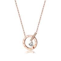 Titanium Steel Necklace, with 50 extender chain, Heart, rose gold color plated, Corrosion-Resistant & Korean style & adjustable & for woman & with rhinestone, rose gold color, 15x19mm, Length:420 mm, Sold By PC