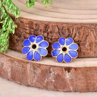 Brass Bead Cap, with Cloisonne, Flower, gold color plated, blue, nickel, lead & cadmium free, 10mm, Hole:Approx 2mm, 10PCs/Bag, Sold By Bag