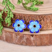 Brass Bead Cap, with Cloisonne, Flower, gold color plated, blue, nickel, lead & cadmium free, 10mm, Hole:Approx 1.6mm, 10PCs/Bag, Sold By Bag