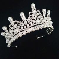 Bridal Tiaras, Tibetan Style, with ABS Plastic Pearl, silver color plated, for woman & with rhinestone, nickel, lead & cadmium free, 60x125mm, Sold By PC