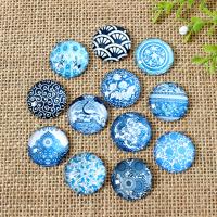Glass Cabochons, with Paper, blue and white porcelain & time gem jewelry & different size for choice & flat back & mixed, 200PCs/Lot, Sold By Lot
