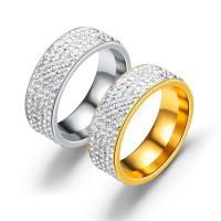 حجر الراين خاتم الإصبع الفولاذ المقاوم للصدأ, مطلي, مجوهرات الموضة & حجم مختلفة للاختيار & للمرأة & مع حجر الراين, المزيد من الألوان للاختيار, 8x2mm, تباع بواسطة PC