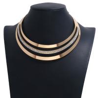 Tibetan Style Collar, plated, fashion jewelry & for woman & with rhinestone, golden, nickel, lead & cadmium free, 2Strands/Lot, Sold By Lot