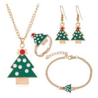 Zinc Alloy Jewelry Sets finger ring & bracelet & earring & necklace brass earring hook Christmas Tree plated 4 pieces & Christmas jewelry & for woman & enamel golden nickel lead & cadmium free Sold By Lot