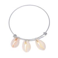 Stainless Steel Bangle, with Shell & Plastic Pearl, plated, different styles for choice & for woman & with rhinestone, 2PCs/Lot, Sold By Lot