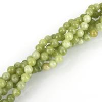 Olive Jade Perle, rund, natürliche & verschiedene Größen vorhanden, grün, Bohrung:ca. 1.5mm, 60PCs/Strang, verkauft per ca. 15 ZollInch Strang