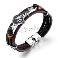 cuir PU bracelet, avec acier inoxydable, tricoter, Vintage & pour homme, couleur de café, 51mm, Longueur:210 mm, Vendu par PC