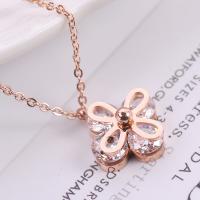 Titanium Steel Necklace, with Crystal, with 5cm extender chain, Flower, plated, fashion jewelry & for woman, rose gold color, Sold Per 16.3 Inch Strand