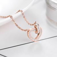 Titanium Steel Necklace, with 5cm extender chain, plated, for woman & with rhinestone, rose gold color, Sold Per 15 Inch Strand