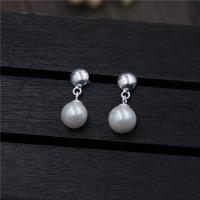 925 Sterling Silver Drop Earring, with Shell Pearl, Round, polished, fashion jewelry & for woman, 19mmuff0c8mm, Sold By Pair