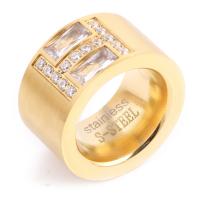 Anillo de dedo acero inoxidable del Rhinestone, chapado en color dorado, diverso tamaño para la opción & para mujer & con diamantes de imitación, 14mm, 5mm, tamaño:7-9, Vendido por UD