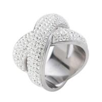 Rhinestone Stainless Steel Finger Ring 316L Stainless Steel with Rhinestone Clay Pave & for woman original color 18mm US Ring Sold By PC