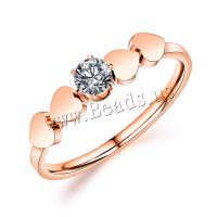 Titanium Steel Finger Ring, rose gold color plated, different size for choice & for woman & with rhinestone, 15mm,48mm, Sold By PC