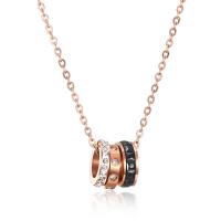 Stainless Steel Jewelry Necklace, with 5cm extender chain, rose gold color plated, micro pave cubic zirconia & for woman, 8x10mm, Sold Per Approx 16.15 Inch Strand