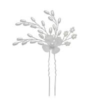 Hårnåle, Zinc Alloy, med ABS plastik perle, Flower, platin farve forgyldt, håndlavet & for kvinde, hvid, nikkel, bly & cadmium fri, 80x110mm, Solgt af PC