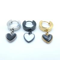 Stainless Steel Huggie Hoop Drop Earring, Heart, plated, Korean style & for woman & enamel, more colors for choice, 4x9mm,10mm, 6PCs/Lot, Sold By Lot