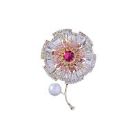 Cubic Zirconia Brooch, Brass, gold color plated, micro pave cubic zirconia & for woman, nickel, lead & cadmium free, 44x30mm, Sold By PC