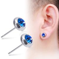 Stainless Steel Stud Earrings, with Cubic Zirconia, Stainless Steel Ear Nut & hypo allergic & Unisex, more colors for choice, 8mm, Sold By Pair