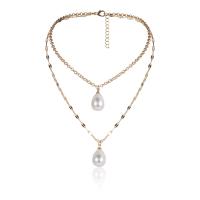 Iron Necklaces, with Plastic Pearl, plated, Double Layer & fashion jewelry & for woman, golden, nickel, lead & cadmium free, 22mm, Sold By Strand