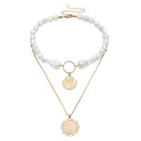 Zinc Alloy Jewelry Necklace with Plastic Pearl plated Double Layer & fashion jewelry & for woman golden nickel lead & cadmium free 31+10cm Sold By Strand
