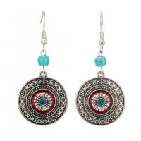 Tibetan Style Drop Earrings, with turquoise, silver color plated, vintage & for woman, nickel, lead & cadmium free, 55x25mm, Sold By Pair