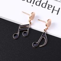 Titanium Steel Asymmetric Earrings Music Note plated fashion jewelry & for woman rose gold color 12*30mm Sold By Pair