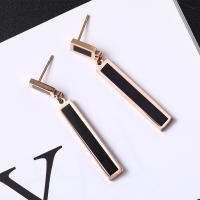 Titanium Steel Drop Earring, Rectangle, plated, fashion jewelry & for woman, rose gold color, 45*6mm, Sold By Pair