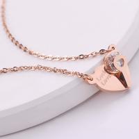 Titanium Steel Necklace, with 5cm extender chain, plated, for woman & with rhinestone, rose gold color, Sold Per 16.2 Inch Strand