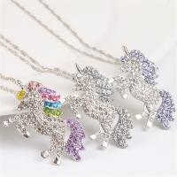 Tibetan Style Animal Pendants, Unicorn, plated, with rhinestone, more colors for choice, nickel, lead & cadmium free, 25x40mm, Sold By PC