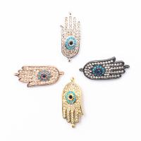 Brass Jewelry Connector, Hamsa, plated, micro pave cubic zirconia & 1/1 loop, more colors for choice, nickel, lead & cadmium free, 11.2x24.7mm, Hole:Approx 1mm, 2PCs/Lot, Sold By Lot