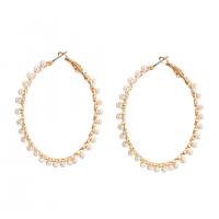 Zinc Alloy Hoop Earring with Seedbead gold color plated for woman & hollow nickel lead & cadmium free Sold By Pair