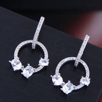 Cubic Zirconia Micro Pave Brass Earring plated fashion jewelry & micro pave cubic zirconia & for woman silver color nickel lead & cadmium free 25*15mm Sold By Pair