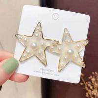 Zinc Alloy Stud Earring with Plastic Pearl Star plated fashion jewelry & for woman golden nickel lead & cadmium free 43mm Sold By Pair