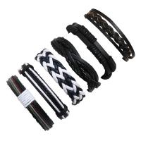 Linen Bracelet Set with Faux Leather & Waxed Cotton Cord & PU Leather 6 pieces & Adjustable & Unisex mixed colors nickel lead & cadmium free 180mm Sold By Set