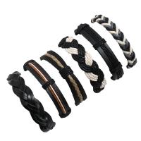 Linen Bracelet Set with Faux Leather & Waxed Cotton Cord & PU Leather 6 pieces & Adjustable & Unisex mixed colors nickel lead & cadmium free 180mm Sold By Set