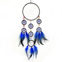 Fashion Dream Catcher, Iron, with Cotton Thread & Feather, handmade, sapphire, 16x67cm, Sold By PC