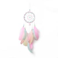 Fashion Dream Catcher, Iron, with Cotton Thread & Feather & Plastic Pearl, handmade, for home and office, pink, 11cm, Sold By PC