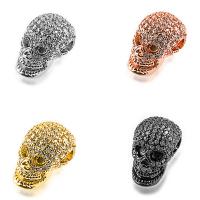 Cubic Zirconia Micro Pave Brass Beads, Skull, plated, micro pave cubic zirconia, more colors for choice, nickel, lead & cadmium free, 9.2x15.1mm, Hole:Approx 2mm, 2PCs/Lot, Sold By Lot