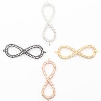 Brass Jewelry Connector, Infinity, plated, micro pave cubic zirconia & 1/1 loop, more colors for choice, nickel, lead & cadmium free, 12.6x40.1mm, Hole:Approx 1mm, 5PCs/Lot, Sold By Lot