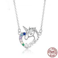 Cubic Zircon Micro Pave 925 Sterling Silver Necklace, Unicorn, platinum plated, micro pave cubic zirconia & for woman, Sold Per Approx 17.7 Inch Strand
