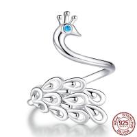 925 Sterling Silver Cuff Finger Ring, Peacock, platinum plated, micro pave cubic zirconia & for woman, 2mm, US Ring Size:5, Sold By PC