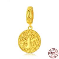 925 Sterling Silver Pendant Flat Round real gold plated DIY Sold By PC
