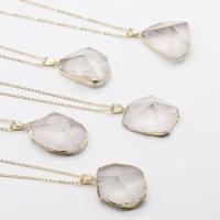 Brass Necklace with Clear Quartz gold color plated fashion jewelry & oval chain & for woman nickel lead & cadmium free 26-35mm Sold Per Approx 18.90 Inch Strand
