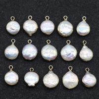 Freshwater Pearl Pendants, with Iron, gilding, white, 12-16mm, Hole:Approx 1mm, 2PCs/Lot, Sold By Lot